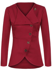 Solid Diagonal Buttons Long Sleeve Blazer