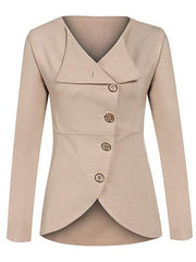 Solid Diagonal Buttons Long Sleeve Blazer