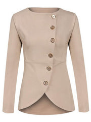 Solid Diagonal Buttons Long Sleeve Blazer