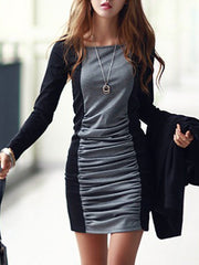 Sexy Color Block Ruched Mini Bodycon Dress