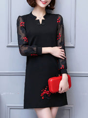 Split Neck Hollow Out Embroidery Shift Dress
