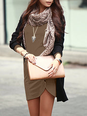 Round Neck Plain Decorative Button Bodycon Dress