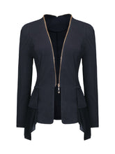 Designed Zips Peplum Plain Blazer