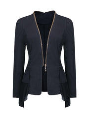 Designed Zips Peplum Plain Blazer