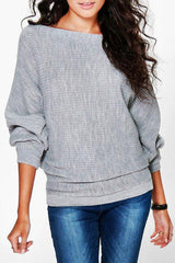 Round Neck Plain Batwing Sleeve Sweaters