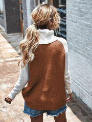 Colour blocking Turtleneck high neck chic women sweaters for women