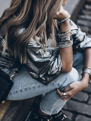 Fashion Embossed V-neck Flared Sleeves T-shirts
