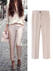Solid Slim Woman Daily Office Pants