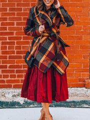 Women woolen big lapel elegant long coat