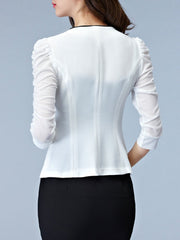 Single Button Plain Puff Sleeve Blazer