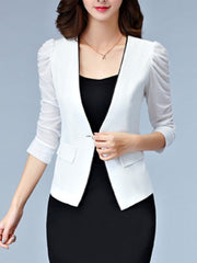 Single Button Plain Puff Sleeve Blazer