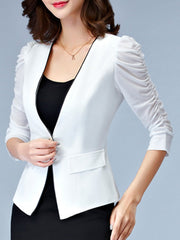 Single Button Plain Puff Sleeve Blazer