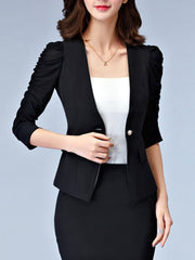 Single Button Plain Puff Sleeve Blazer