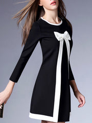 Cute Color Block Bowknot Mini Shift Dress