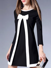 Cute Color Block Bowknot Mini Shift Dress