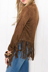 Snap Front Tassel Plain Cardigans