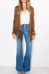 Snap Front Tassel Plain Cardigans