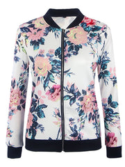 Band Collar Floral Printed Bomber Jacket