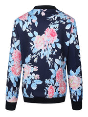 Band Collar Floral Printed Bomber Jacket
