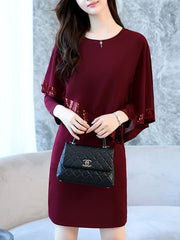 Cape Sleeve Sequin Plain Bodycon Dress