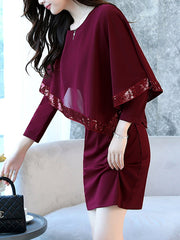 Cape Sleeve Sequin Plain Bodycon Dress