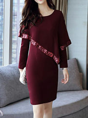Cape Sleeve Sequin Plain Bodycon Dress