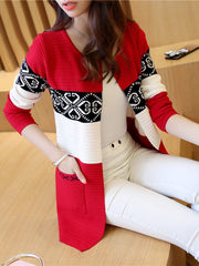 Color Block Printed Patch Pocket Cardigan