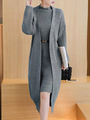 Band Collar Plain Knitted Two-Piece Bodycon Dress