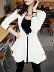 Asymmetric Hem Contrast Trim Zips Blazer