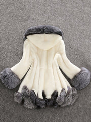 Luxurious Hooded Faux Fur Color Block Coats