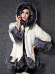 Luxurious Hooded Faux Fur Color Block Coats