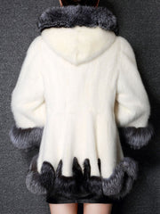 Luxurious Hooded Faux Fur Color Block Coats