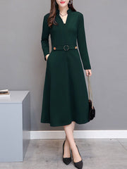 V-Neck Plain Pocket Maxi Dresses