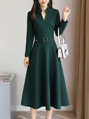 V-Neck Plain Pocket Maxi Dresses