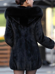 Luxury Black Hooded Faux Fur Coat