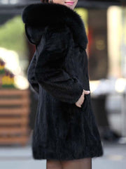 Luxury Black Hooded Faux Fur Coat