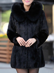 Luxury Black Hooded Faux Fur Coat