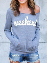Open Shoulder Kangaroo Pocket Letters Sweatshirts