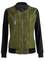 Band Collar Zips Quilted Bomber Jacket