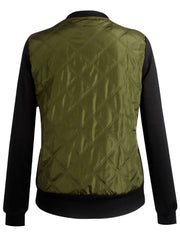Band Collar Zips Quilted Bomber Jacket