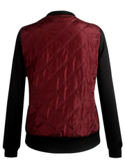 Band Collar Zips Quilted Bomber Jacket