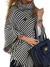 Cowl Neck Striped Tassel Cape Sweaters