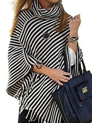 Cowl Neck Striped Tassel Cape Sweaters