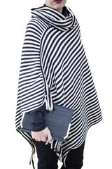Cowl Neck Striped Tassel Cape Sweaters