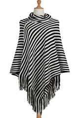 Cowl Neck Striped Tassel Cape Sweaters