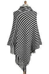 Cowl Neck Striped Tassel Cape Sweaters