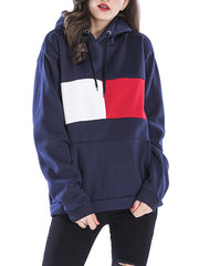 Loose Kangaroo Pocket Color Block Hoodie