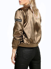 Band Collar  Zips  Plain Bomber Jacket