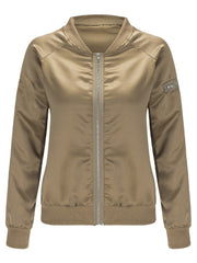 Band Collar  Zips  Plain Bomber Jacket