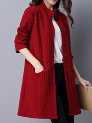 Band Collar Single Breasted Pocket Embossed Plain Coat